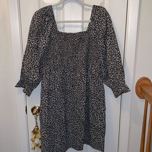Lucie Elbowsleeve Smocked Mini Dress In 